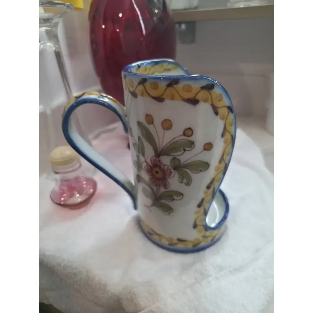 Vintage Casa Sanna Lisboa Portugal 1973 Hand Painted Pottery Chamberstick Holder